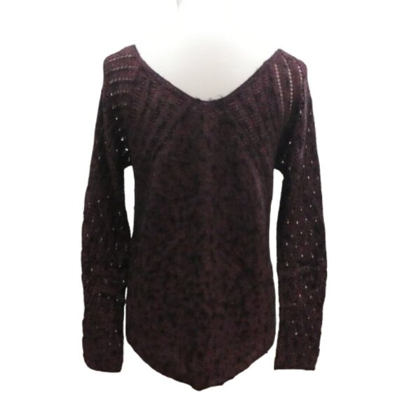 AE American Eagle Purple Crochet Bell Sleeve Wool Blend Boho Sweater Womens M - Picture 3 of 6